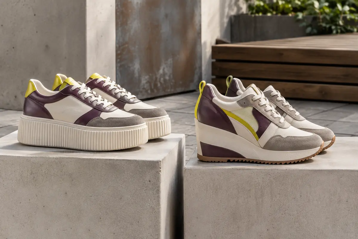 Deux paires de baskets de ville présentant des semelles de formes différentes