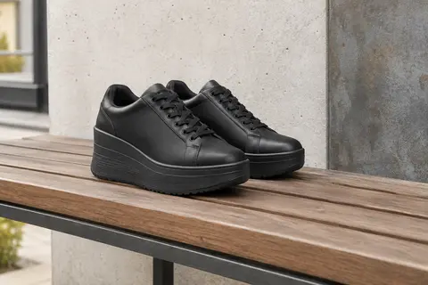 Baskets basses noires en matière synthétique avec une semelle compensée de 7 cm