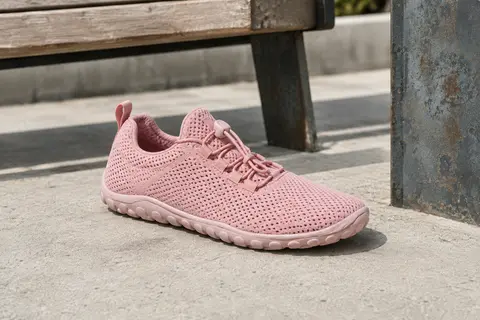 Basket barefoot rose en maille, sans lacets, avec semelle plate souple à reliefs