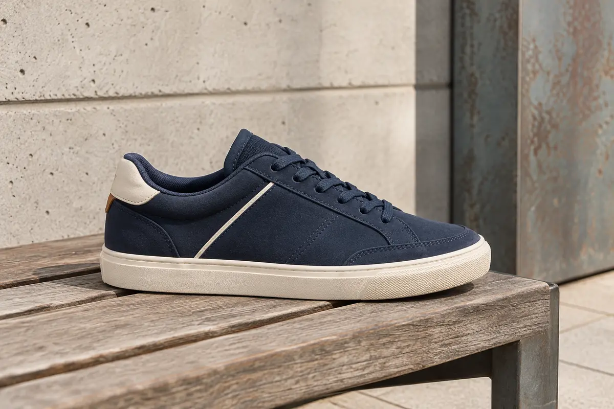 Basket Pepe Jeans Kenton Court basse en bleu marine, avec col rembourré et semelle vulcanisée visible.
