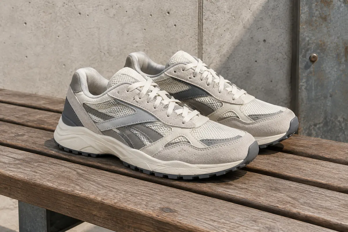 Baskets Reebok rétro en nylon à maille ouverte et superpositions gris minéral et craie